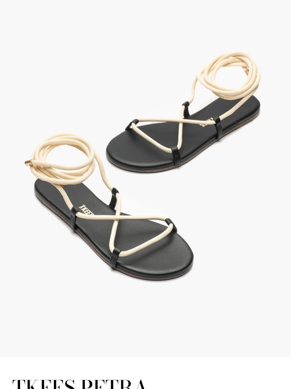 TKEES Petra Black & Cream Lace-Up Sandals Size 7